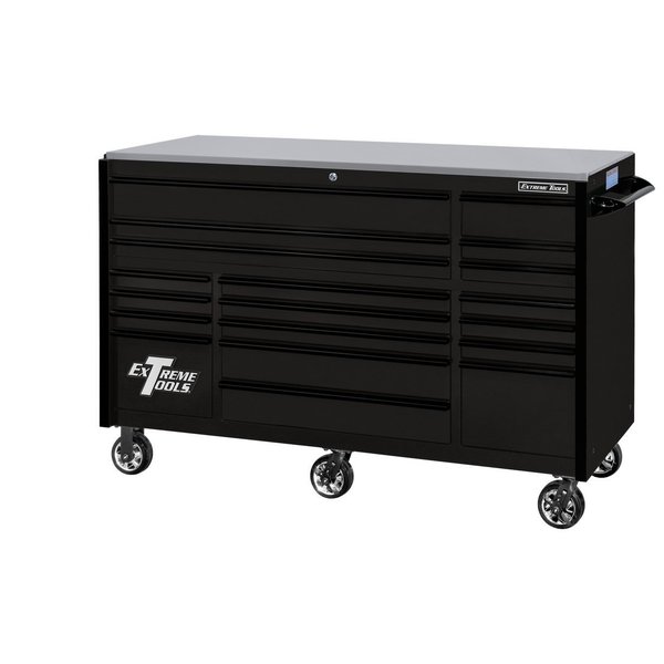 Extreme Tools Roller Cabinet, 19 Drawer, Black, 72 in W x 25 in D RX722519RCMBBK-X